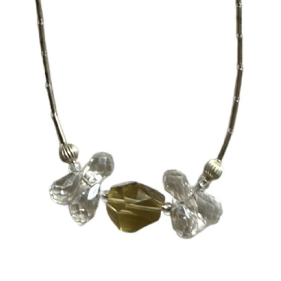 Sparkling Crystal Cluster Necklace with Silver Liquid Tube Bead Chain - Picture 3 of 5